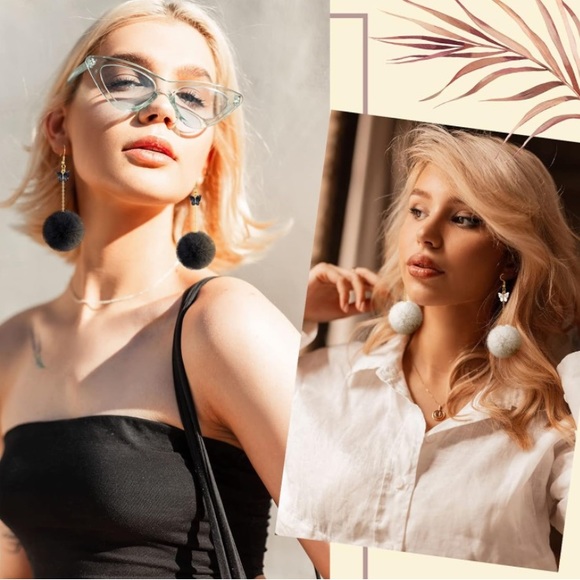 🦋 ✨NWT Butterfly & Pom Pom Gold Danglers✨🦋 Handmade ✨ Gift for Her ✨ Moms Day - Picture 2 of 6